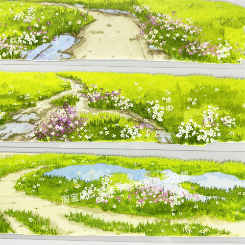 手帐分装胶带r77春花遍野景物志绿草地小路PET古风素材账流麻贴纸