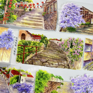 手帐分装 胶带a804街巷流光景物志街道古风PET素材账流麻贴纸咕卡