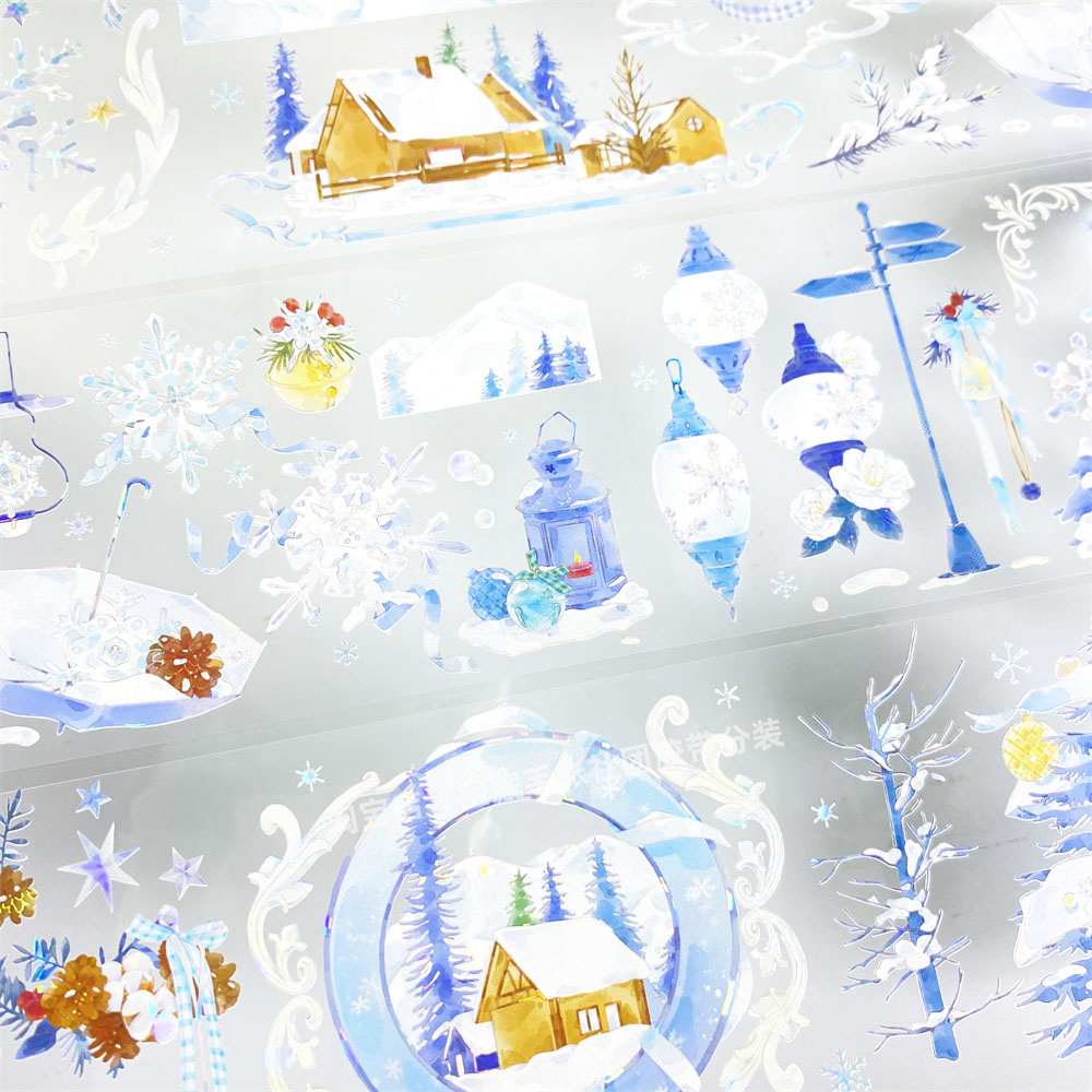 手帐分装胶带v54圣诞雪夜小隐于野小屋景古风PET素材账手机壳贴纸