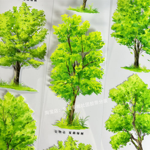 手帐分装胶带a797夏荫绿树景物志清新古风PET素材账流麻贴纸咕卡