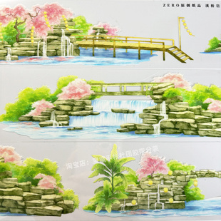 手帐分装胶带 溪桥岩岸 zero小桥流水古风PET素材账手机壳贴纸