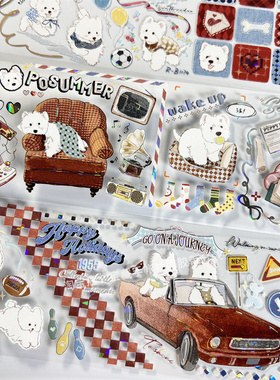 手帐分装胶带a386嬉嬉西高地studioVI狗古风PET素材账手机壳贴纸