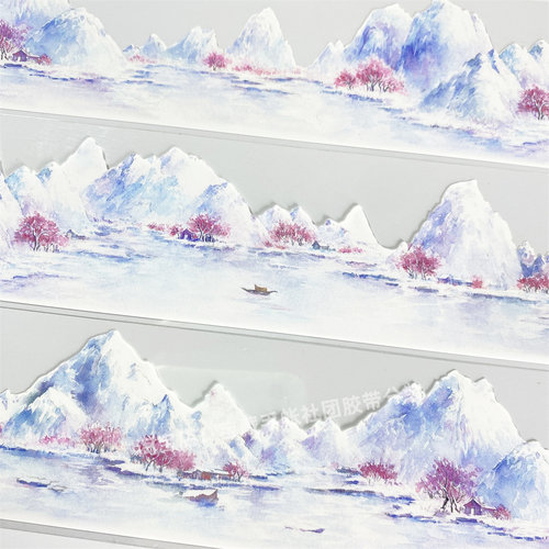 手帐分装胶带t23冬乡zero雪山湖面小船PET古风素材账流麻贴纸咕卡