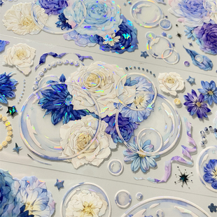 手帐分装 胶带g17浮花泡影MENU手帐紫花泡泡PET古风素材账流麻贴纸