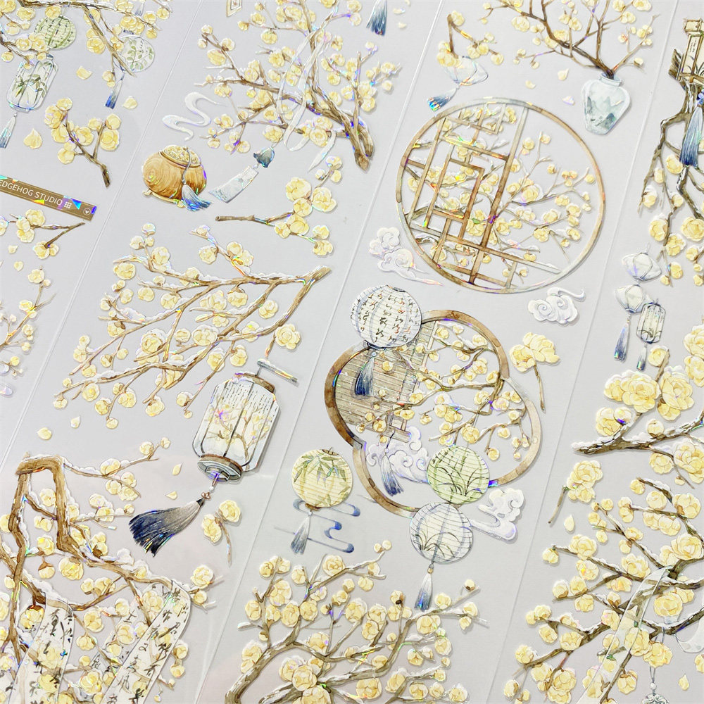 手帐分装胶带o53雪梅寒香刺猬家黄花窗PET古风素材账流麻贴纸咕卡