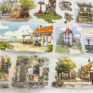 手帐分装胶带z12街景自元素文创旅游风景PET素材账手机壳diy贴纸