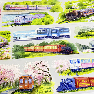 手帐分装 春夏景物志火列车古风PET素材账流麻贴纸 胶带w98穿越四季