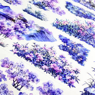 手帐分装 胶带v66春意浓夜晚景物志花草绿植古风PET素材账流麻贴纸