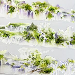 手帐分装 胶带b066青山渺色江月令瀑布山古风PET素材账流麻diy贴纸