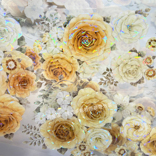 新七天黄玫瑰花古风PET素材账流麻贴纸咕卡 落霞 手帐分装 胶带