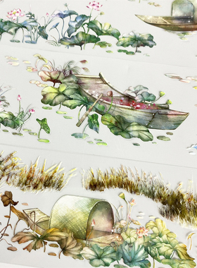 手帐分装胶带p55小荷泛舟2zero小船草PET古风素材账流麻贴纸咕卡