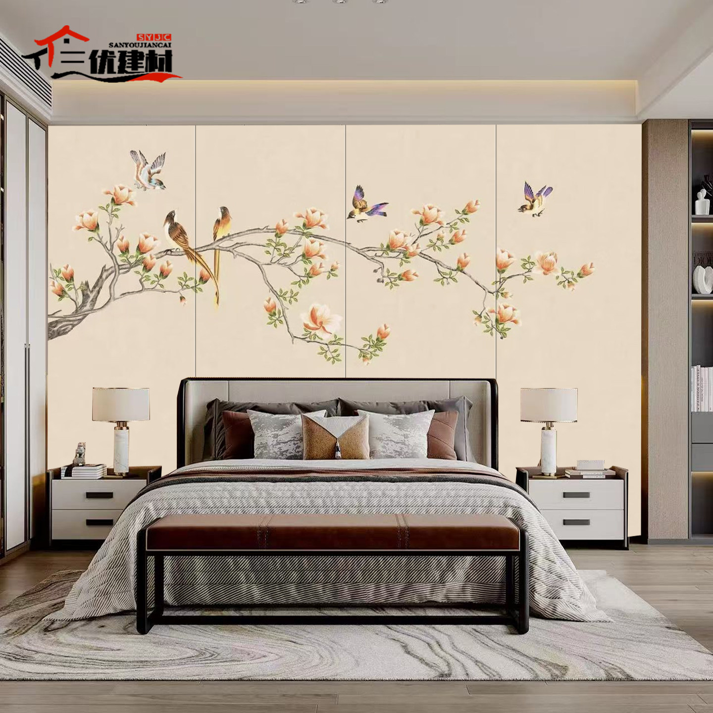 宋式美学新中式电视硬包背景墙