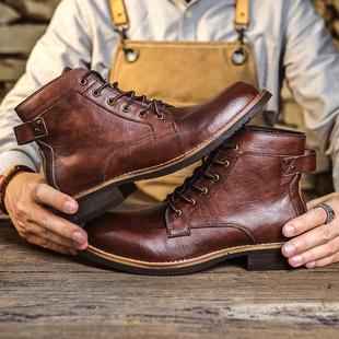 短靴 靴男机车鞋 阿美咔叽男靴真皮马丁靴子美式 复古牛皮伞兵靴工装