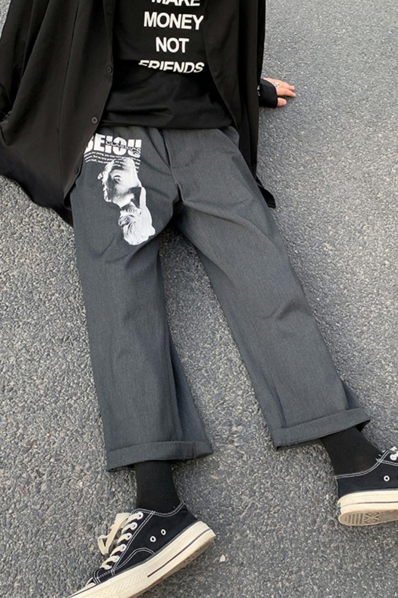 直筒休闲西裤印花潮流男士宽松垂感弹力港风XZ304B-2-KZ503A,男装休闲裤,星座304A-1