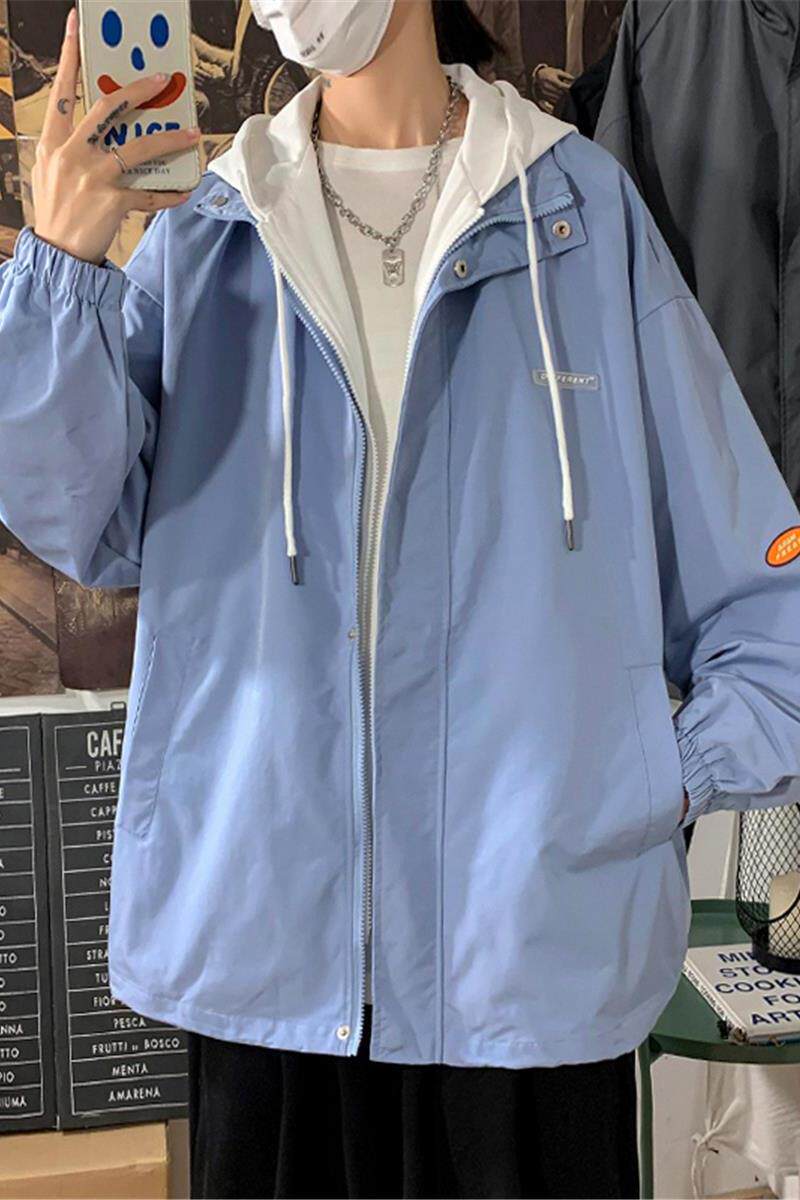 XZ304A-1-H125P70新品连帽假两件外套男休闲宽松夹克情侣工装上衣,男装夹克,星座304A-1