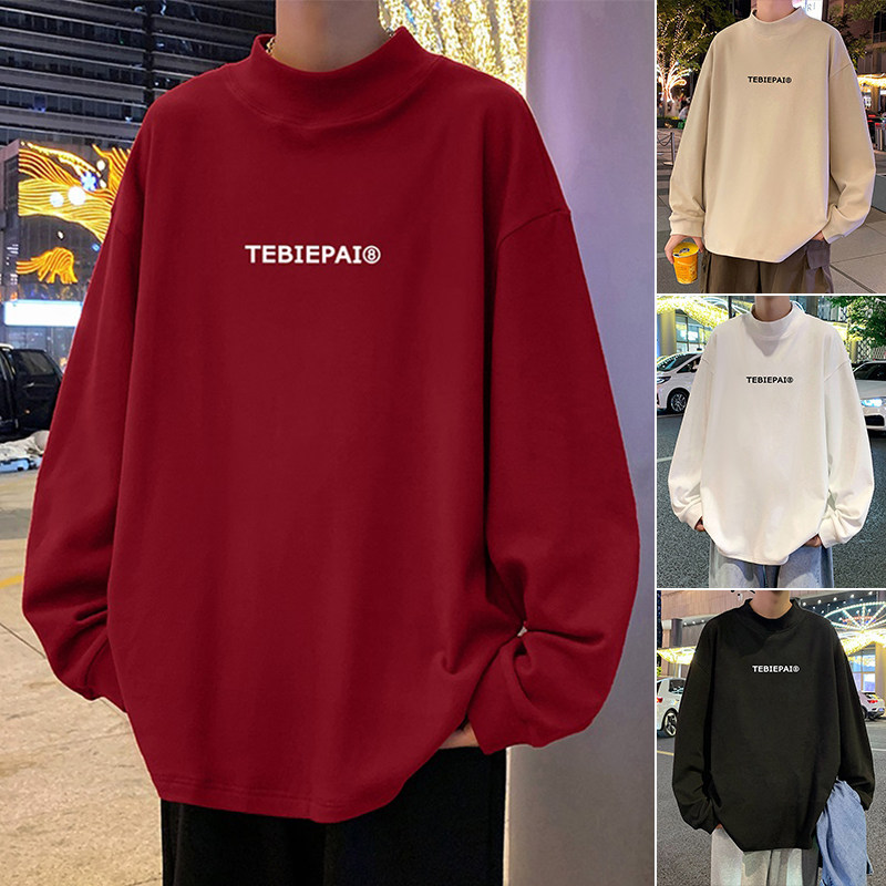 D005AP38秋冬宽松潮流半高领打底衫长袖t恤oversize内搭保暖上衣,男装针织衫/毛衣,星座304A-1