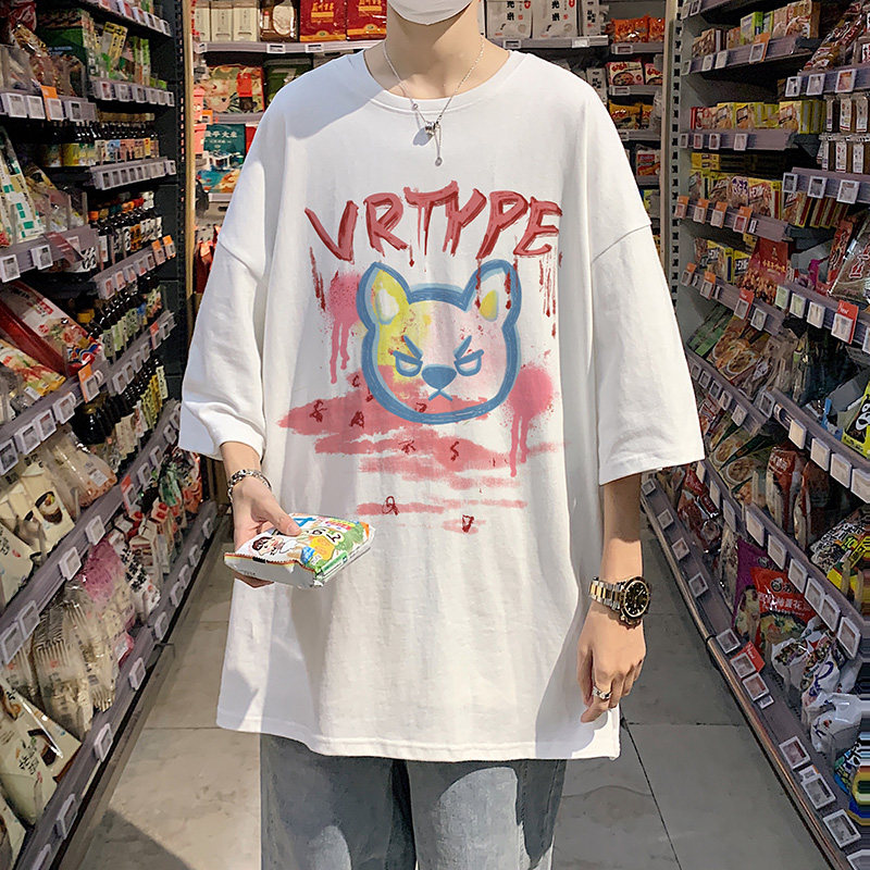 XZ304A-1-ST701DP33新款男士短袖t恤恶魔印花半袖港风打底纯棉时,男装T恤,星座304A-1