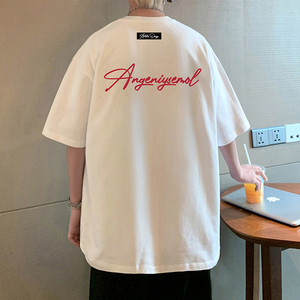 T768P32新款发泡印花短袖t恤休闲纯棉体恤衫oversize圆领半袖图片