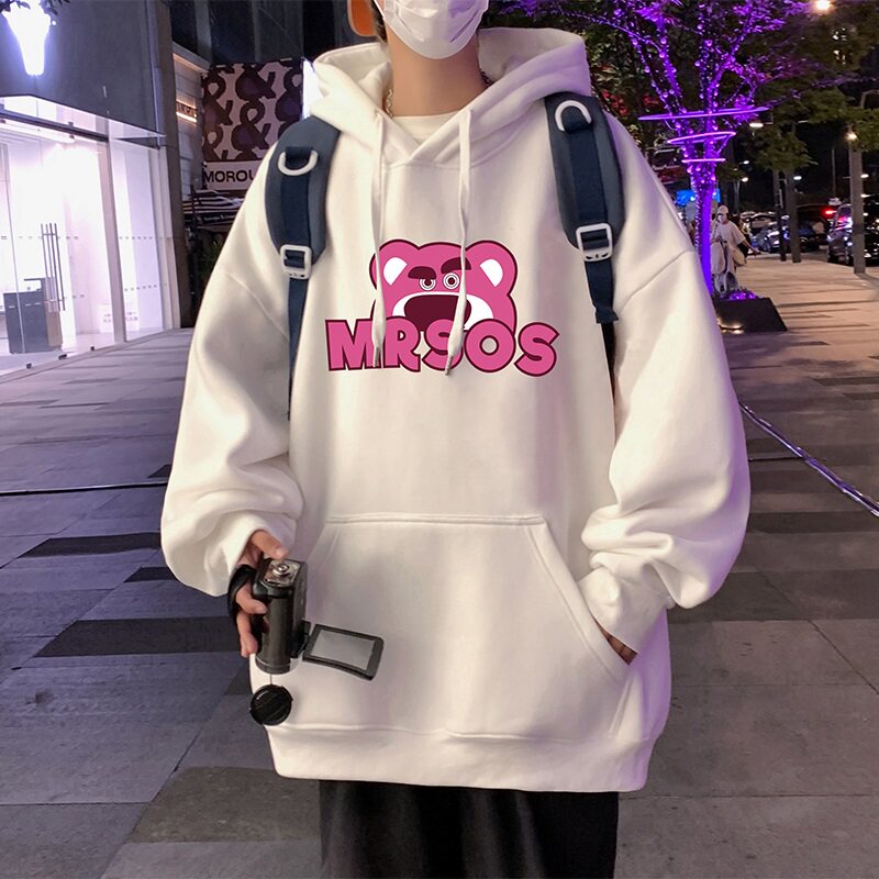 M030P60新品连帽卫衣休闲草莓熊外套ins潮牌情侣装宽松帽衫上衣,男装卫衣,星座304A-1
