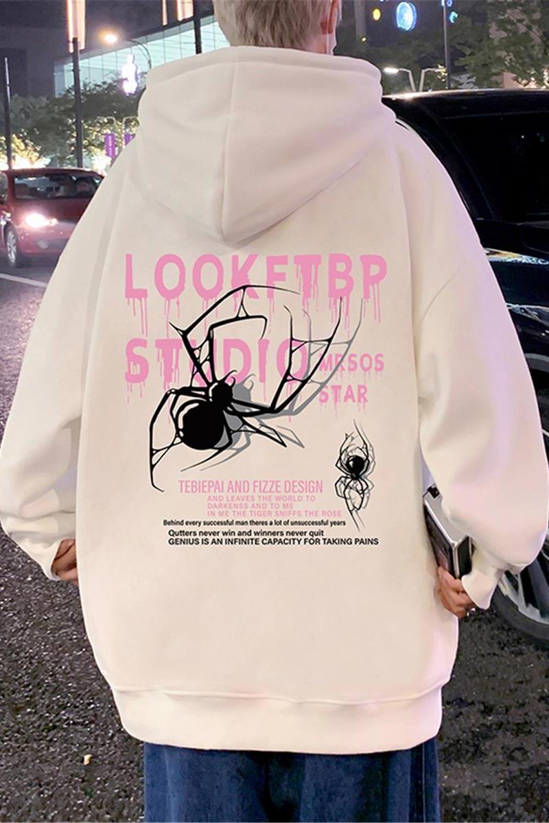 CM059加绒P65新品蜘蛛印花加厚加绒纯棉卫衣连帽情侣外套休闲,男装卫衣,星座304A-1