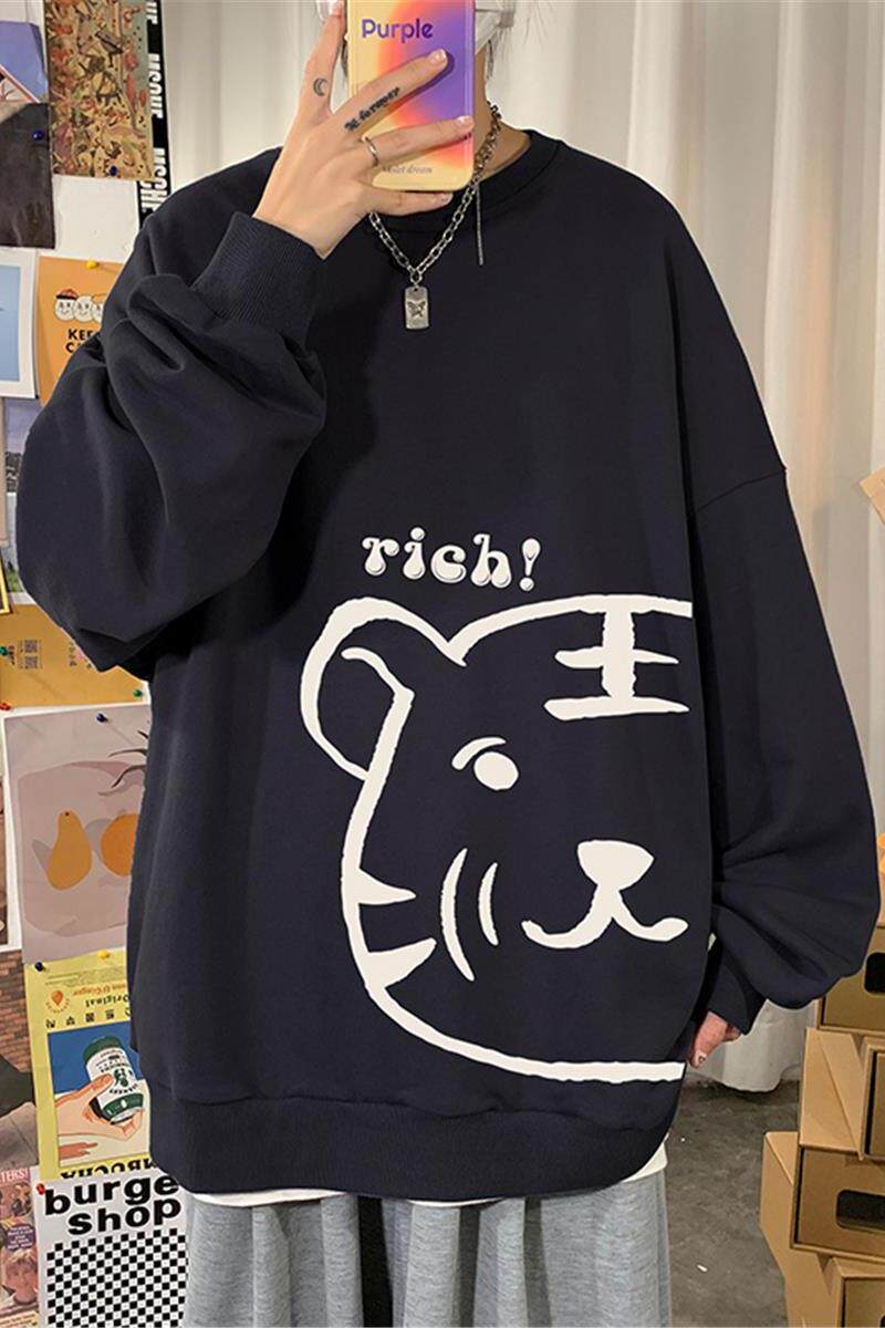 304A-1-W500P35新品老虎头卫衣男卡通印花上衣港风长袖休闲,男装卫衣,星座304A-1