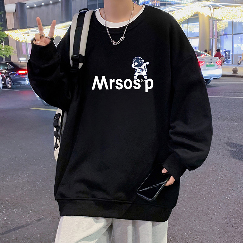 W369P35加绒45新品圆领慵懒风卫衣宽松休闲无帽套头打底衫,男装卫衣,星座304A-1