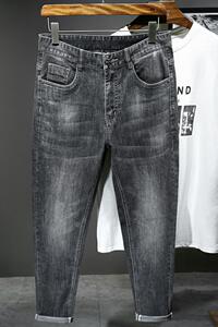 XZ304B-2-KA1303BP70秋季高弹高棉修身牛仔裤灰色立体印花休闲图片
