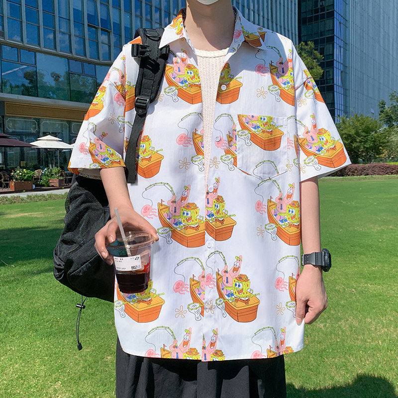 C001P38新品冰丝薄款短袖花衬衫男宽松沙滩休闲衬衣休闲开衫外套,男装衬衫,星座304A-1
