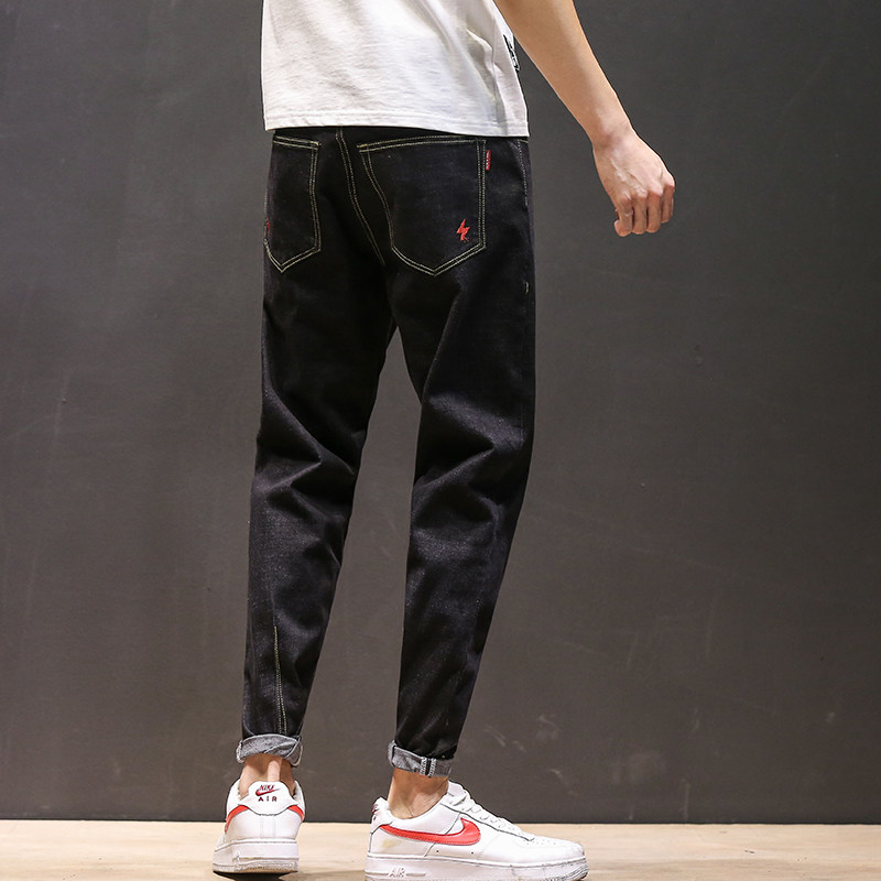 XZ304B-2A新款修身哈伦裤红色闪电刺绣潮流,男装牛仔裤,星座304A-1