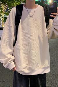 W529P45新品提花卫衣圆领宽松纯色内搭打底衫无帽外套休闲上衣图片