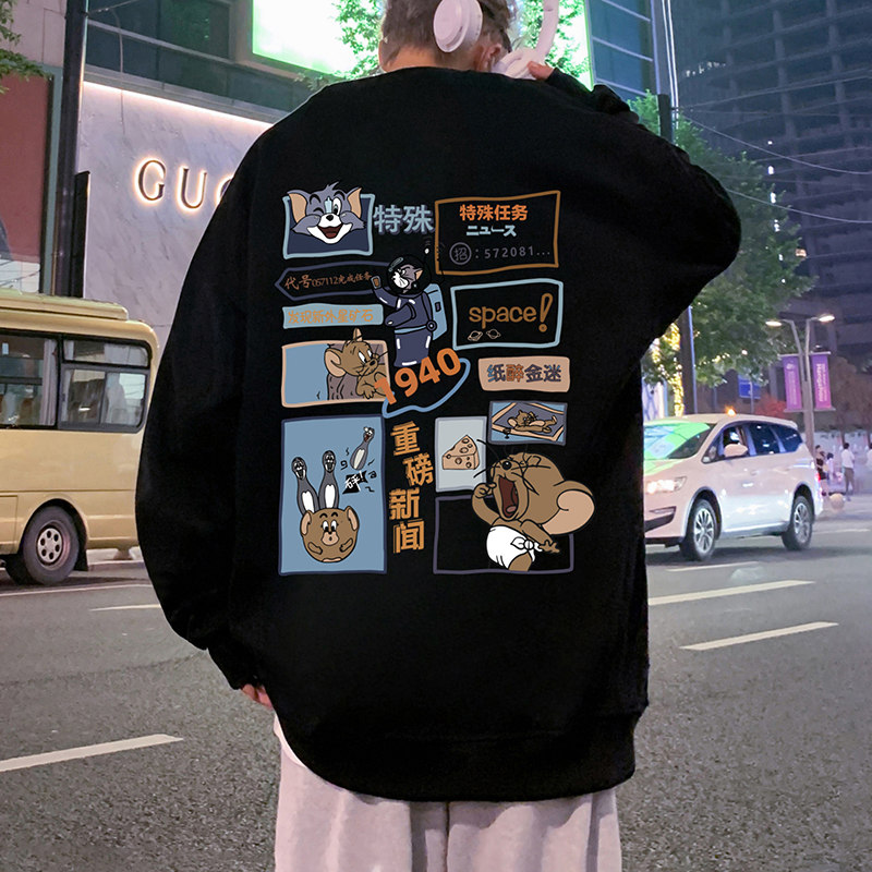 W391P35加绒45新品圆领卫衣休闲卡通加绒套头oversize外套,男装卫衣,星座304A-1