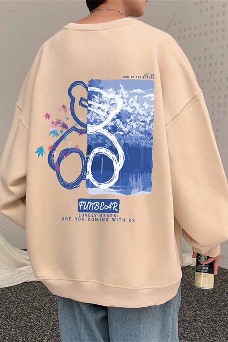 W396P35加绒45新品宽松圆领长袖卫衣小熊重磅情侣休闲无帽外套,男装卫衣,星座304A-1