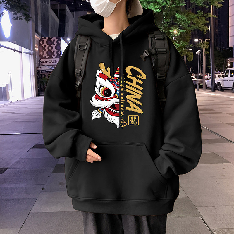 CM060AP60加绒65秋冬卫衣加绒加厚连帽运动帽衫醒狮印花纯棉卫衣,男装卫衣,星座304A-1