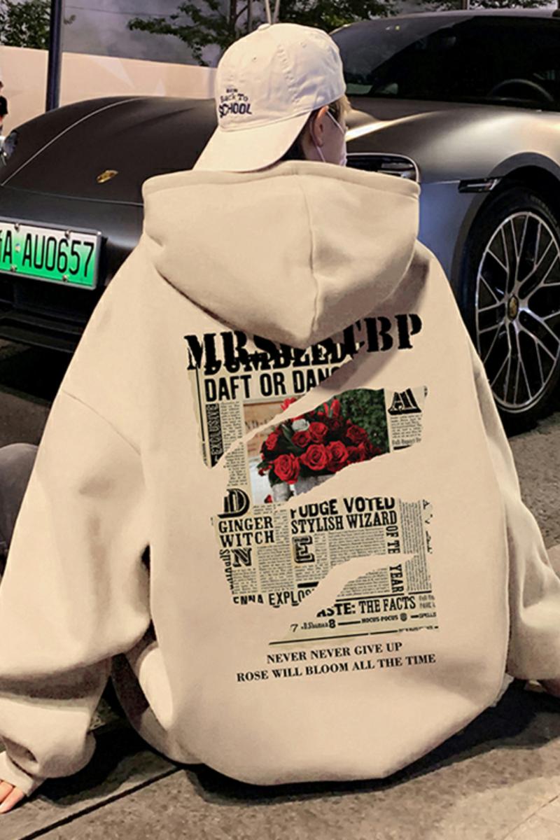 CM03BP60秋冬100%纯棉重磅卫衣情侣玫瑰印花连帽宽松高街帽衫,男装卫衣,星座304A-1