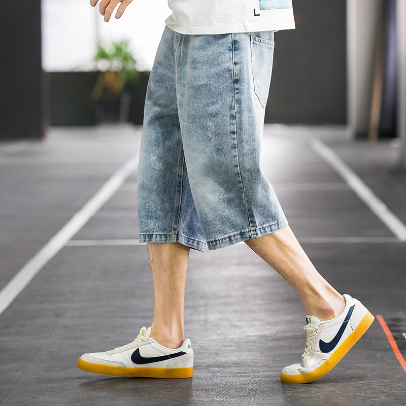 XZ304B-2-KZ1926-A新款男士牛仔短裤中裤纯色版磨破工艺百搭图片
