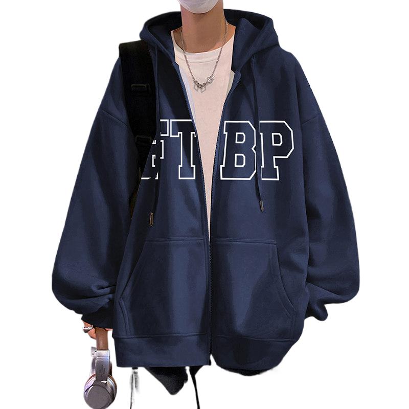 H202加绒BP75秋冬字母印花加绒加厚卫衣外套oversize宽松连帽开衫,男装卫衣,星座304A-1