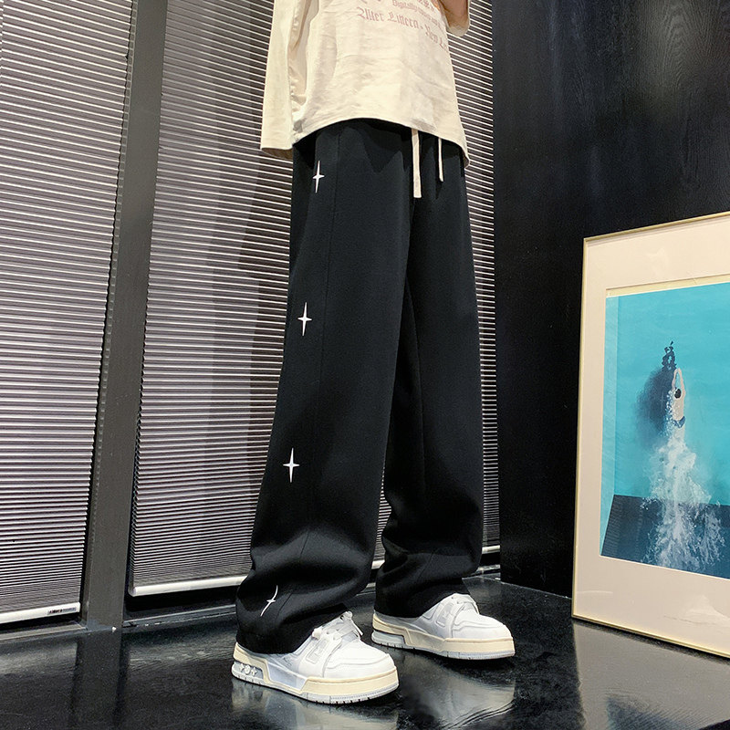 K901P48新品直筒垂感拖地阔腿长裤男宽松美式潮牌休闲,男装休闲裤,星座304A-1
