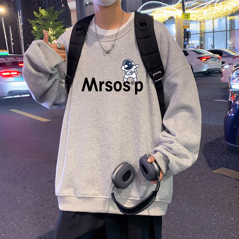 W369P35加绒45新品圆领慵懒风卫衣宽松休闲无帽套头打底衫,男装卫衣,星座304A-1