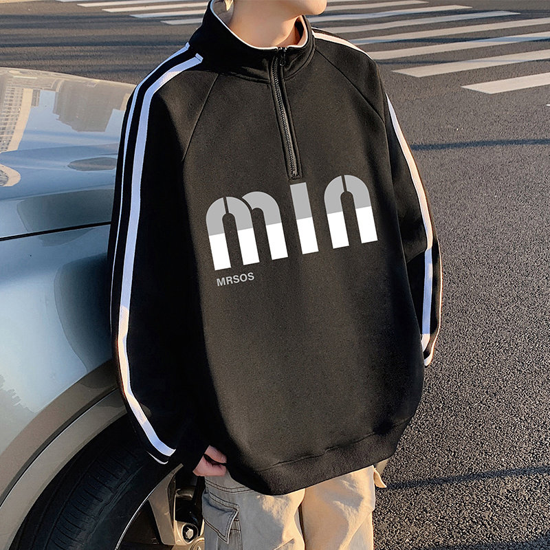 G011加绒P50半高领卫衣加绒保暖上衣服潮流宽松男装立领外套,男装棉衣,星座304A-1