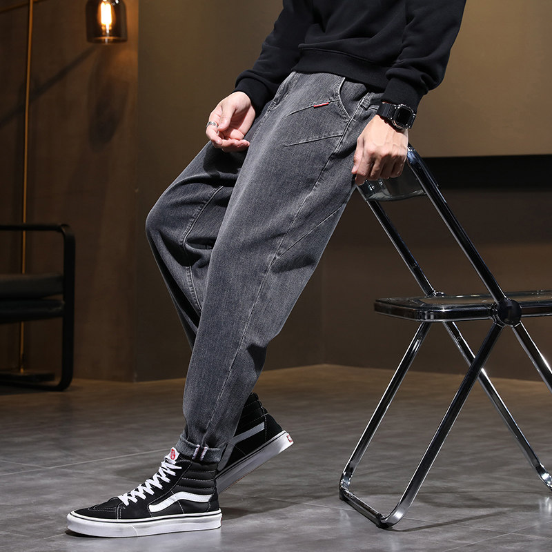 秋季黑灰色宽松弹力牛仔裤哈伦裤休闲大码XZ304B-2-KZ2042BP65,男装牛仔裤,星座304A-1