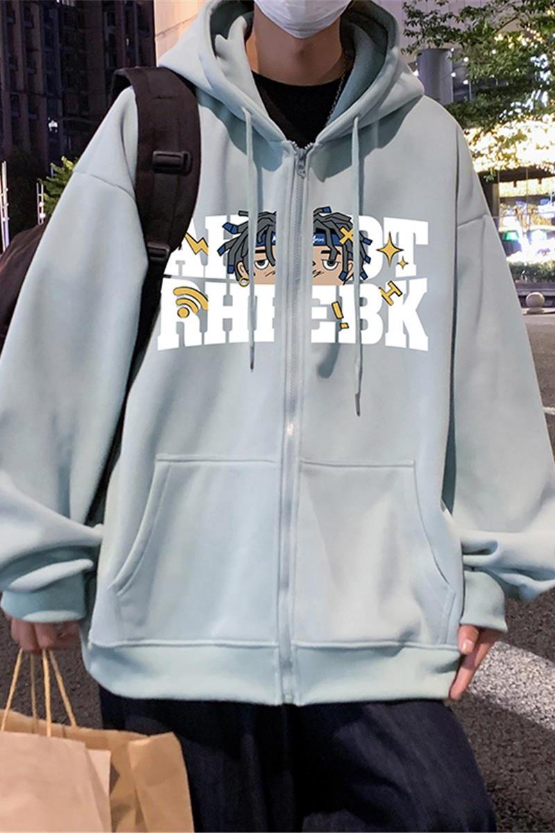 H189P70加绒75新品卫衣男宽松拉链开衫潮牌高街复古连帽外套,男装卫衣,星座304A-1