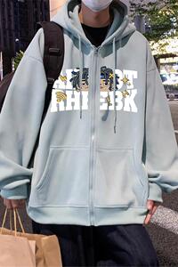 H189P70加绒75新品卫衣男宽松拉链开衫潮牌高街复古连帽外套图片