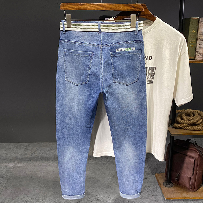 XZ304B-2-KA608BP65秋季高弹高棉修身牛仔裤蓝色绿色脚口休闲,男装牛仔裤,星座304A-1