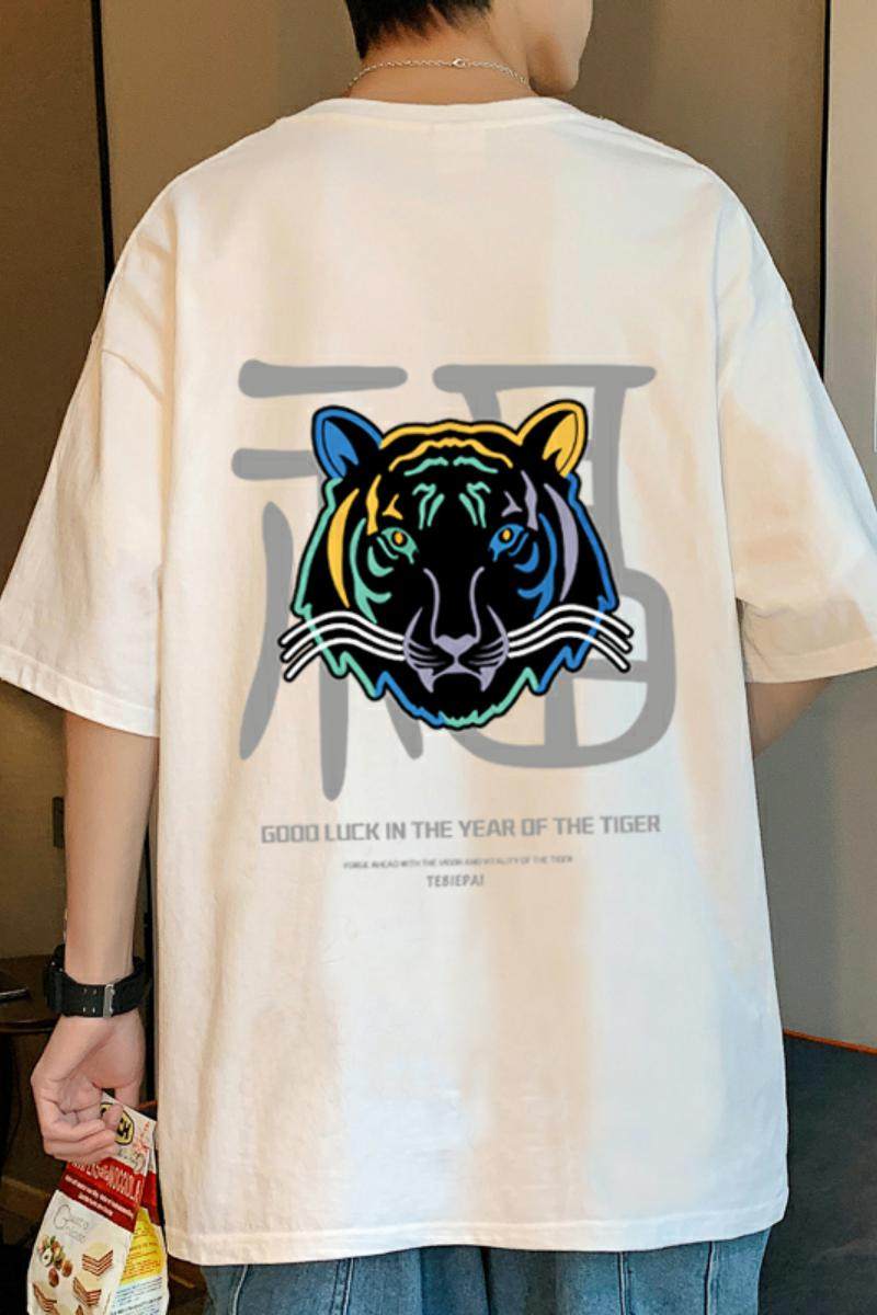 XZ304A-1-ST587BP25夏季老虎头印花短袖t恤男纯棉时尚半袖体恤,男装T恤,星座304A-1