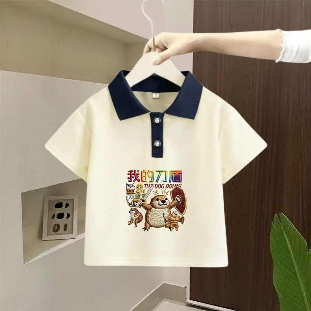 儿童POLO衫短袖套装夏季男童我的刀盾帅气工装短裤翻领上衣两件套
