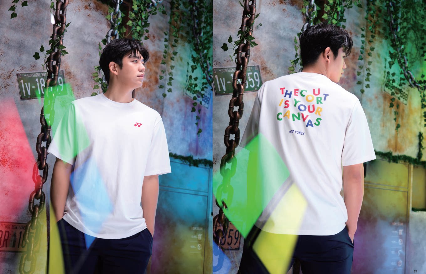 2023秋冬YONEX韩国羽毛球服男女同款运动短袖棉质彩色字母文化衫