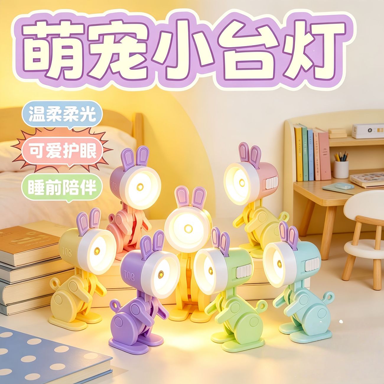 可爱迷你萌宠led小夜灯宿舍桌面闺蜜小兔子台灯摆件玩具创意礼物