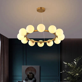 北欧客厅玻璃吊灯简约现代轻奢餐厅灯圆环主卧室灯大气个性 魔豆灯