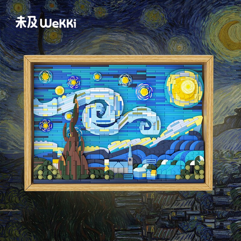 未及506031美术馆系列画梵高星空名画摆件拼装小颗粒积木玩具模型