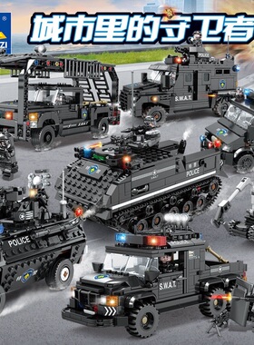 开智67280特警力量装甲除障悍马保障车模型拼插diy小颗粒积木玩具